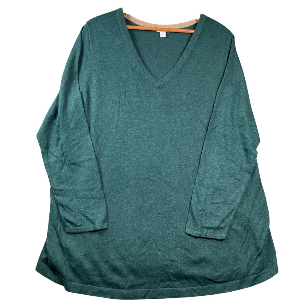 J. Jill V-Neck Sweater Womens XL Green Long Sleeve cotton/viscose blend
